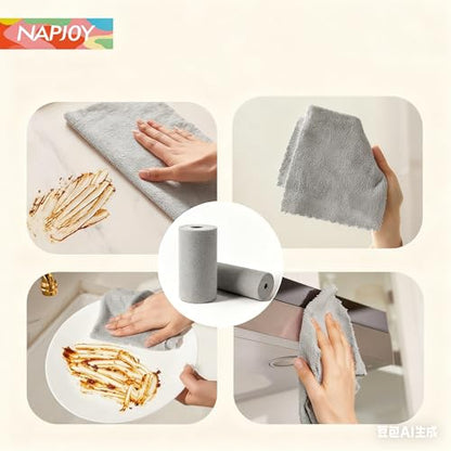 Napjoy Microfiber Cleaning Cloth Roll, 75PK Easy Tear Away Reusable Paper Towels, 12" x 12", Lint-Free and Scratch-Free with Patented Fiber Technology Microfiber Towel Roll, Grey - color: Gray