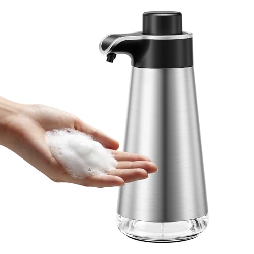 BYUNER Foaming Soap Dispenser for Bathroom & Kitchen, 15 fl oz Refillable Foam Soap Dispenser with Rust-Free Plastic Pump, Metal Look Countertop Soap Dispenser, Hand Soap Dispenser, Brushed Silver - color: Silver, size: Foam