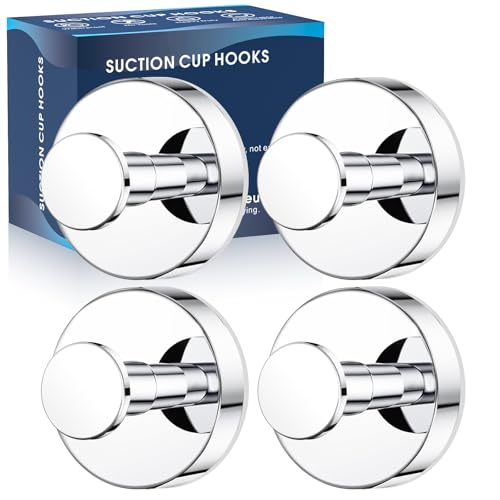 MOTAIPEAK Suction Cup Hooks for Shower,Removable Shower Towel Suction Hooks for Bathroom Wall,Kitchen,Glass,Mirror,Tile to Hang Robes,Loofah-Chrome(4-Pack) - color: Chrome, size: 4 Pack