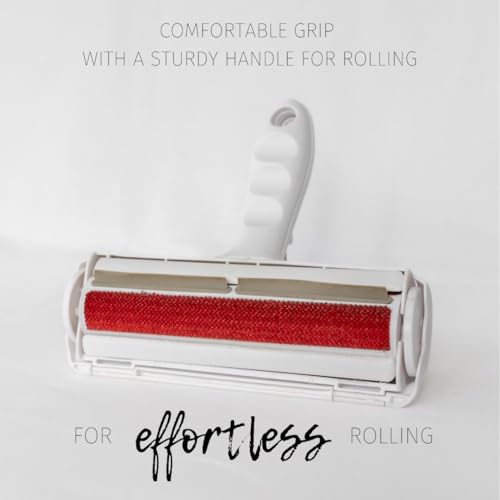 Reusable Pet Hair Remover & Lint Roller – Washable, Portable Tool for Dog & Cat Hair Removal on Clothes, Furniture, Carpet & Car – Effective Roller for Easy Fur & Lint Removal (Red) - color: Red