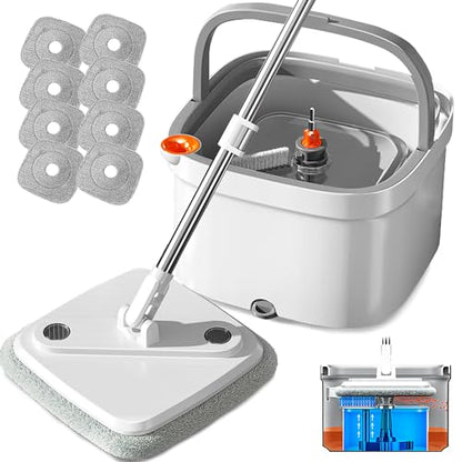 Spin Mop and Bucket Set with Self Separation Dirty and Clean Water System, Self Wringing 360° Rotating Square Mop Head for Home Floors Cleaning (1.0 Mop and Bucket Set (8 Pads)) - size: 1.0 Mop and Bucket Set (8 pads)