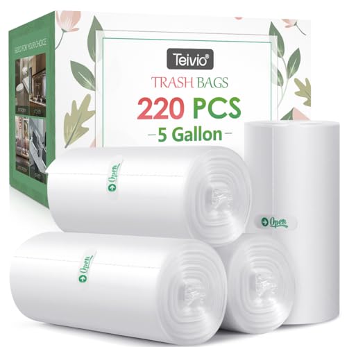 5 Gallon 220 Counts Strong Trash Bags Garbage Bags by Teivio, Bin Liners, for bathroom home office kitchen, 5.5 Gal, Clear - size: 220 Count (Pack of 1)