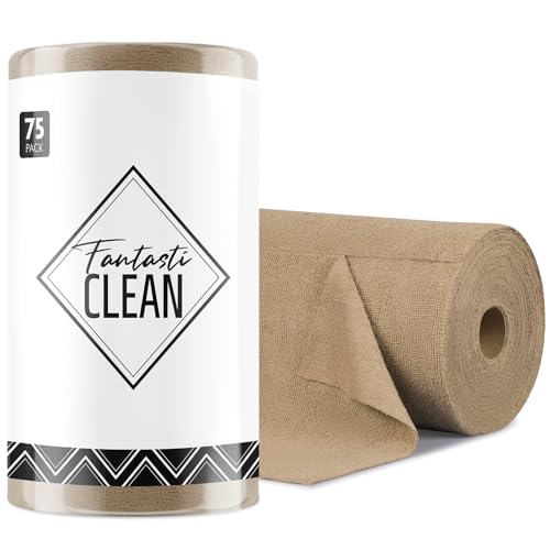 Fantasticlean Microfiber Cleaning Cloth Roll -75 Pack, Tear Away Microfiber Towels, 12" x 12", Reusable, Washable, Scratch Free, Ultra Absorbent for All-Around Cleaning Supplies (TAN) - color: Tan, size: 75 pack