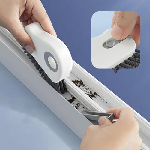 2 in 1 Groove Cleaning Brush, Multifunction Window Track Cleaning Tools with Hard Bristle and Hidden Scraper, Crevice Brush for Sliding Door Track, Window Seal, Sill (Gray) - color: Gray