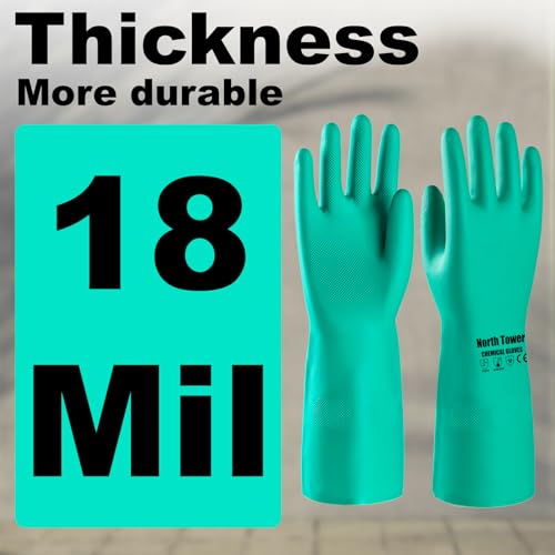 North Tower 10 Pairs Chemical Resistant Nitrile Gloves, Resist Household Acid, Alkali, Solvent and Oil, Latex Rubber Free - size: Medium（10 Pair）