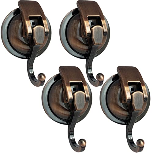 Suction Cup Hooks, Heavy Duty Vacuum Suction Shower Hooks Glass Bathroom Robe Hooks Reusable, No Hole Punched, for Garland Decoration, ABS Plastic and TPU Rubber, Antique Brass, 4 Pack - color: Antique Brass, size: 4 Pack