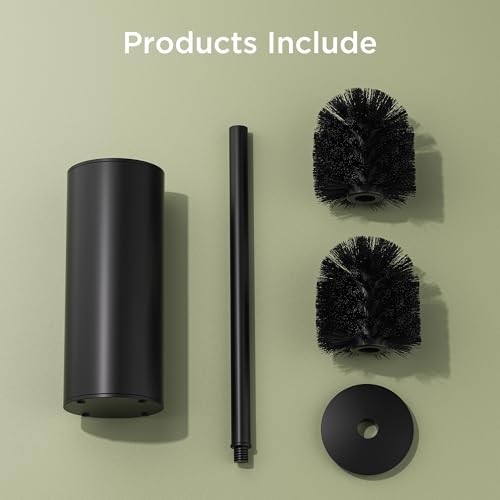 Toilet Brush and Holder Set, Toilet Bowl Brush with Heavy Duty 304 Stainless Steel Base and Extra Long Handle, Toilet Bowl Cleaners Brush for Bathroom (Matte Black) - color: Matte Black
