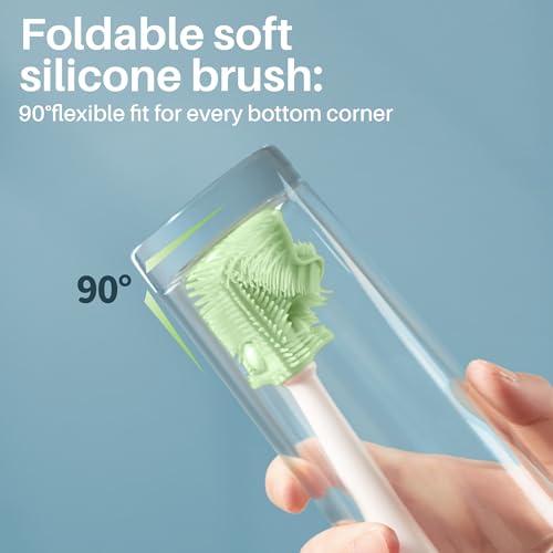 JOYMOOP Silicone Bottle Brush & Straw Cleaner Brush Set, Multi-Functional Bottle Washer for Sports Water Bottle,Glassware,Vase,and Narrow Neck Containers,Green - color: Green