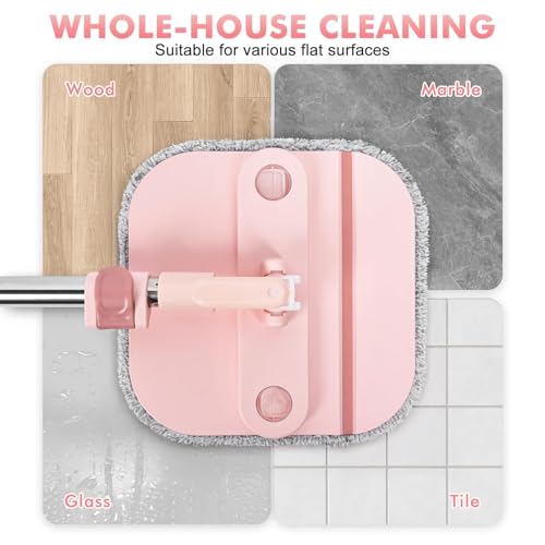 Square Spin Mop and Bucket Set with Self Separation Dirty and Clean Water System,Self Wringing 360° Rotating Mops Head for Home Floors Cleaning