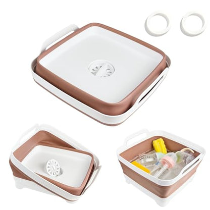 GIMWA Collapsible Wash Basin for Baby Bottles - 2.4 Gallons Portable Wash Bin for RV Camping Sink, Space-Saving Dish Tub (Mocha) - color: Mocha
