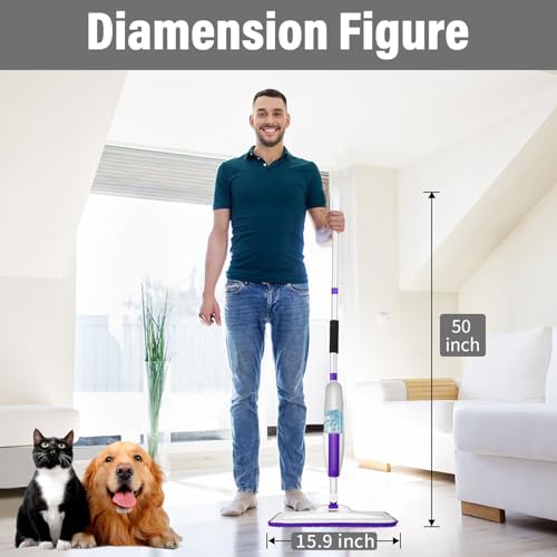 Microfiber Hardwood Floor Spray Mop with 3 Pads & Refillable Bottle | 400+ML refillable bottle, 360° swivel head, wet mopping & dry sweeping for hardwood, tile, laminate and sealed wood floors. - color: Purple