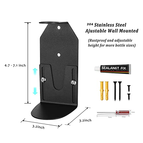 Wall Mount Soap Dispenser Holder with Adjustable Tray, 304 Stainless Steel Rustproof Shower Dispenser Holder for Refillable Bottles (Single)