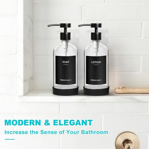 RYTOXILO Clear Soap Dispenser 2 Pack, Glass Soap Dispenser with Stainless Steel Pump, 16.9 Fl oz Refillable Kitchen Hand and Dish Soap Dispensers Set, Modern Clear Soap Lotion Dispensers Bottle - color: Clear, size: 2 Pack