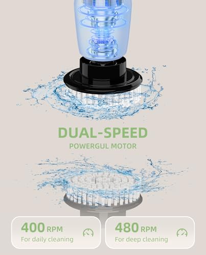 Cordless Electric Spin Scrubber, 8-in-1 Bathroom Cleaner | LED display, dual speeds, IPX7 wet-area design, and interchangeable heads for tile, grout, tub, shower, glass - size: 8heads