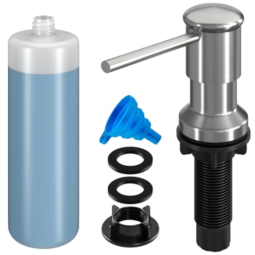 Dish Soap Dispenser, Kitchen Sink Soap Dispenser Pump with 17 OZ Bottle, Refill from The Top, Wide Pump Head Base (Brushed Nickel) - color: Brushed Nickel, size: With Bottle