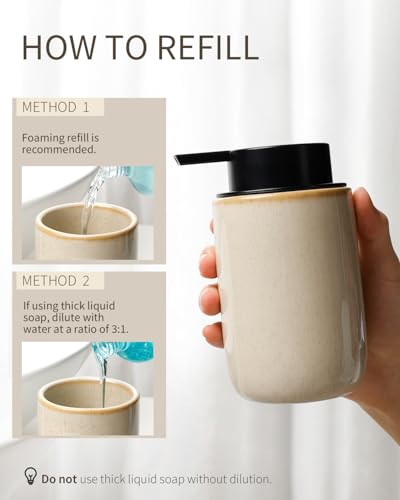 BosilunLife Foam Soap Dispenser - Ceramic Foaming Hand Dispenser for Bathroom Modern Farmhouse Small Soap Dispenser Hand Pump Dispenser for Kitchen Sink (Greige with Speckle, Foam Pump) - color: Greige-foam Pump