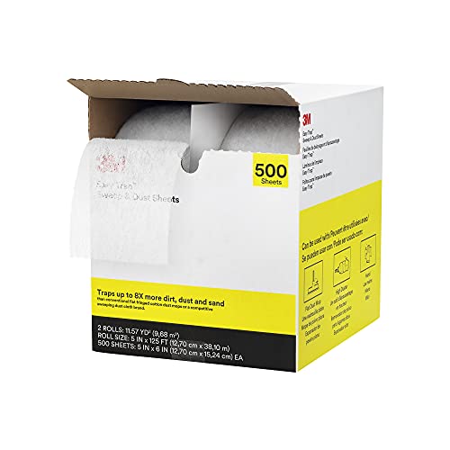 3M Easy Trap Sweep and Dust Sheets, 2 Rolls of 250 5" x 6" Sheets (500 Sheets), Disposable Easy Sweep Floor Duster, Picks Up 8x More Dirt, Dust, Sand, Hair, Works on Dry or Wet Surfaces, 55655W - size: 2 Rolls of 250 5" x 6" Sheets/each