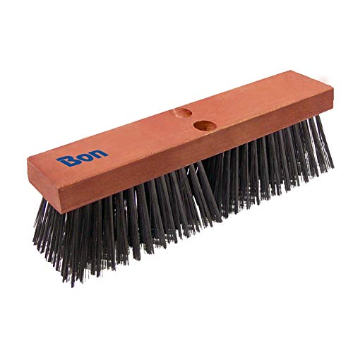 Bon Steel Wire Asphalt Broom – 16 in. Heavy-Duty Carbon Steel Bristle Broom with Hardwood Block and Dual Tapered Handle Holes for Professional Pavement and Curb Sweeping