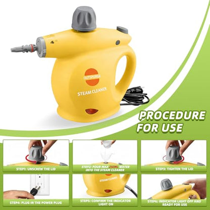 Handheld Steam Cleaner, Pressurized Multi-Surface Steam Shot with 13 Accessories, Safety Lock, Steamer for Cleaning Floor, Upholstery, Grout, Windows, Couch and Car (Yellow) - color: Yellow