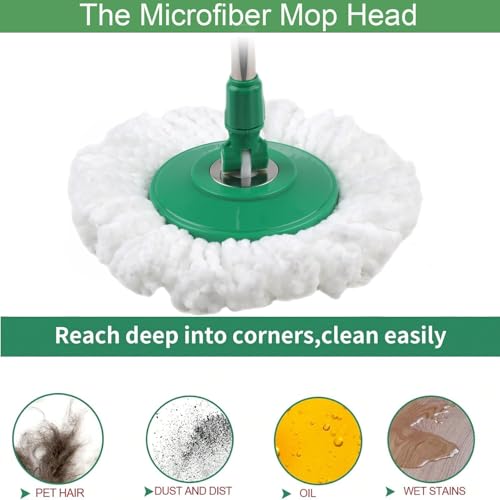 Spin Mop and Bucket with Wringer Set, 360° Spinning Mop Bucket System with 3 Microfiber Mop Replacement Heads Refills,56" Stainless Steel Extended Handle for Floor Cleaning Home Office (20QT) (Green) - color: Green