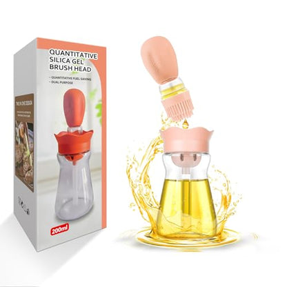 Oil Dispenser Bottle with Silicone Brush, 200ML 2 in 1 Silicone Dropper Measuring Oil Dispenser Bottle for Kitchen Cooking, Frying, Baking, BBQ Pancake, Air Fryer, Marinating - Cream White - color: Cream White-1pc