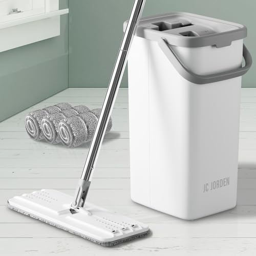 Mop and Bucket with Wringer Set, Hands Free Flat Floor Mop and Bucket, 3 Washable Microfiber Pads Included, Wet and Dry Use, Home Floor Cleaning System for All Floor Types and Windows
