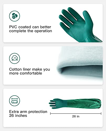 PACIFIC PPE 26" Rubber Chemical Resistant Gloves, PVC Reusable, Heavy Duty Waterproof With Cotton Liner, Anti-skid, Acid-alkali and Oil Resistant, Large - color: Green 26inch 1pair, size: Large (Pack of 1)