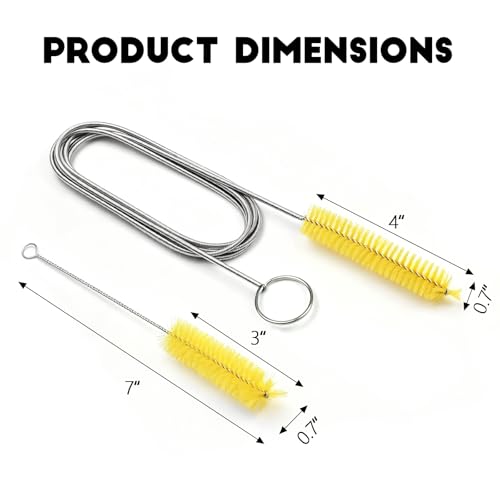 2PCS Flexible Long Drain Brush, 78 Inch Nylon Stainless Steel Tube Cleaning Brush, Slim Long Hose Pipe Cleaning Tool for Auto Sunroof Drain Hole, Car Fridge, Kitchen Sink (Single End-Yellow) - color: Single End-yellow