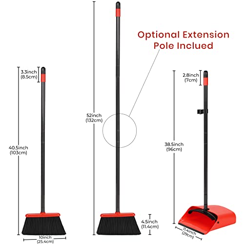 TreeLen Broom and Dustpan Set, 52 inch Broom and Dust Pan Combo for Home - color: Red Broom
