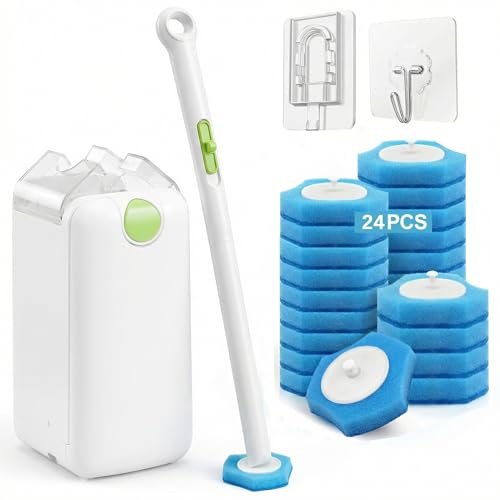 Disposable Toilet Brush, Toilet Bowl Cleaner with 24 Upgraded Cleaner Refills, Wall Mounted Toilet Brush and Holder Set, Bathroom Cleaning System for Bathtub Sink Wash Basin