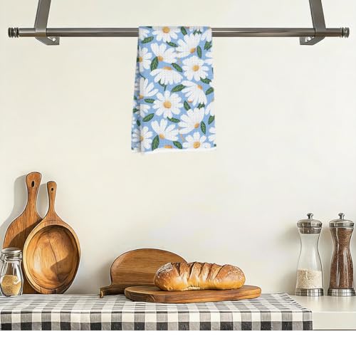 Daisy Waffle Kitchen Towel - Quick Dry Microfiber Sustainable Dish Towels - Ultra Absorbent Reusable Cleaning Tea Towels for Bathroom Kitchen - Lightweight Hand Towel, 24x14 Inch, Daisy Dreams - color: Daisy Print