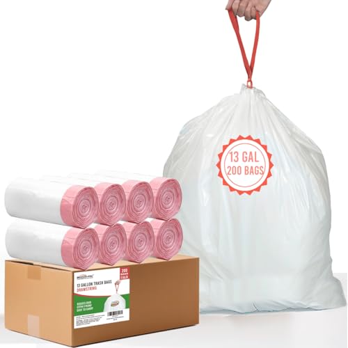 BEIDOU-PAC 13 Gallon Trash Bags Drawstring, 200 Count, White & Unscented Garbage Bags, Multi-purpose Tall Kitchen Trash Bags Can Liners for Business Home Commercial and Industrial - style: 13 Gallon |200 Count