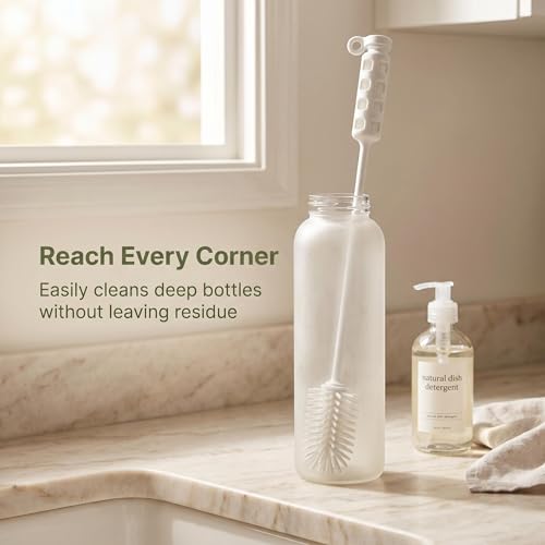 purifyou 16” Platinum Silicone Bottle Brush Set - Long Handle Bottle Cleaning Brush with Nylon Detail Brush, Non-Scratch Water Bottle Cleaner for Tumblers, Glass Jars, etc