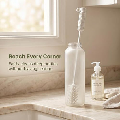 purifyou 16” Platinum Silicone Bottle Brush Set - Long Handle Bottle Cleaning Brush with Nylon Detail Brush, Non-Scratch Water Bottle Cleaner for Tumblers, Glass Jars, etc