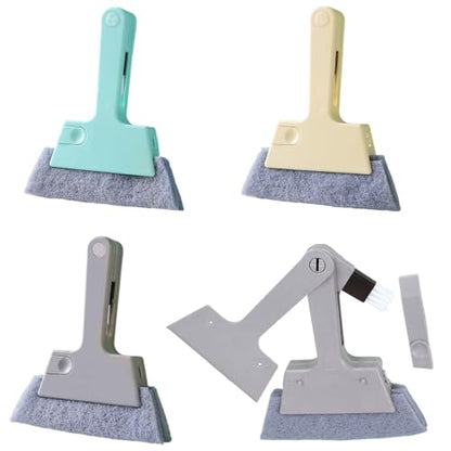 Window Track Cleaner Tool, 4Pcs 4-in-1 Groove Cleaning Brush (with Bristle Brush, Gap Dustpan, Scraper), Washable Cleaning Gadgets for Sliding Door, Sill, Car Vents (Blue + Yellow + 2Gray)