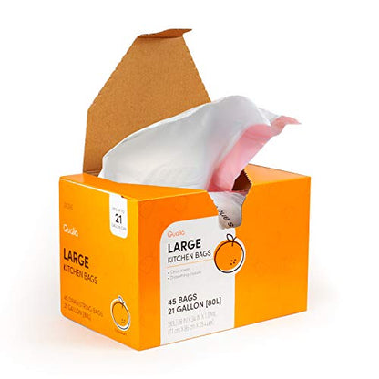 QUALIAZERO CITRUS SCENTED 21 Gal / 80 Liter | Drawstring Closure Trash Bag | Heavy Duty (CITRUS, 90 BAGS), WHITE, (L10001C) - size: 90 Count (Pack of 1), style: CITRUS