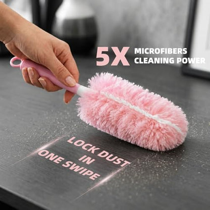 30 Count Pink Duster Refills Compatible with Swiffer Handle, 360° Multi-Surface Duster Refills with 1 Handle, 5X Microfibers Disposable Dusters for Home, Office Cleaning - color: 30 Pink Refills + Short Handle