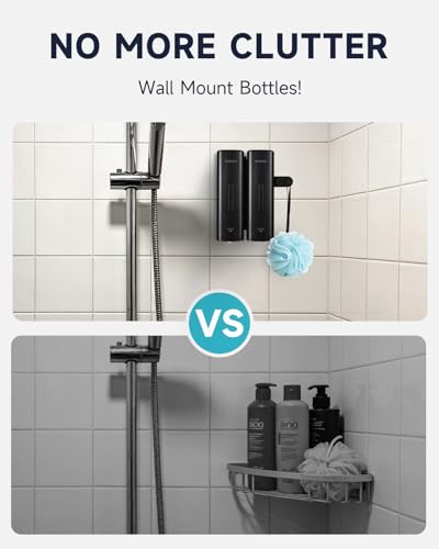 AIKE 2 Chambers Shower Shampoo and Conditioner Dispenser 2 x 11.8 fl.oz. for Bathroom(Black) - color: Black, size: Double Chamber