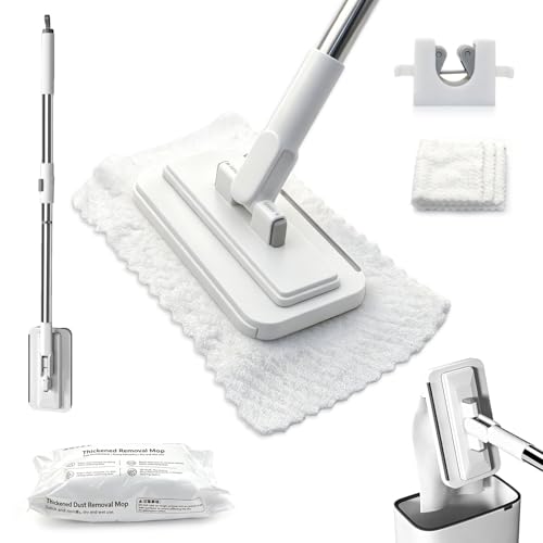 Snap Grip Mini Mop, Hands Free Flat Mop with 135cm Long Handle & Upgraded Water Squeegee – Zero-Touch Cloth Change Compatible with Face Towels, Wet/Dry for Hardwood, Tile, Corners