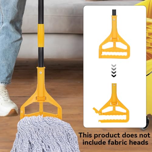 Mop Handle Commercial Heavy Duty - 57 Inch Industrial Metal Mop Stick Replacement for Floor Cleaning - Professional Mops Head Replacement Holder - color: Black&Yellow 1 - Plastic Clamp