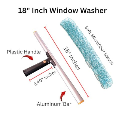 Window Squeegee 18 inch and Window Washer with Swivel Handle, Professional Window Cleaning Kit, Window Scrubber with Durable Aluminum T-Bar for Window Cleaning