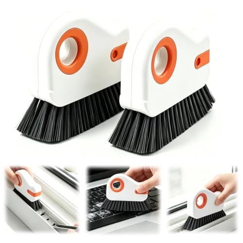 2-in-1 Groove Cleaning Brush with Hidden Scraper, Hard Bristle Crevice Cleaning Tool for Sliding Door Track, Window Sill, Window Seal, Tile Gaps, Kitchen & Bathroom Corners (Orange*2) - color: Orange*2