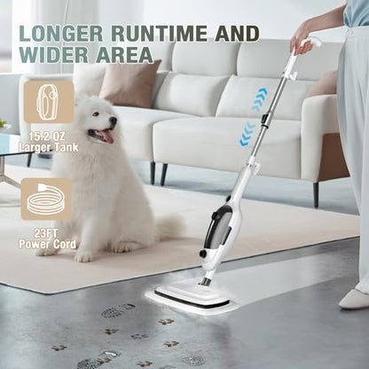 11-in-1 Steam Mop, Powerful Handheld Steam Cleaner for Home with 23FT Cord &15.2 OZ Water Tank, 3 Steam Modes MultiPurpose Steam Mop for Hardwood Floors, Clothes, Tile, Windows, Carpet