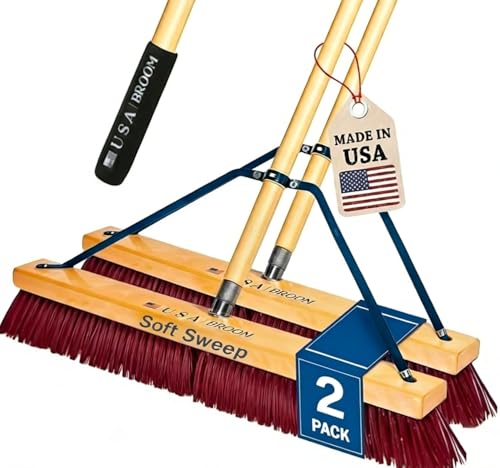 2-Pack - 36" Soft/Fine Sweep Indoor Push Broom with 60" Handle. Ideal for Epoxy & Polished Floors. Durable American Made Steel Brackets-All Stainless Steel Hardware. No Plastic. 100% USA Made - color: Style Soft Sweep, size: 2 Pack