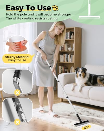 Carpet Rake for Pet Hair Removal Tool - 4 in 1 Pet Hair Remover Kit for Dog Cat Fur Remover, Contain 60" Adjustable Rubber Broom, Glove, Magic Brush and Scraper for Furniture (Black) - color: Black