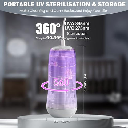 IvyWind Electric Travel Baby Bottle Brush Set with Storage Box, Automatic Bottle Cleaner Brush Kit with Silicone Bottle/Nipple/Straw Brush, Milk Frother Electric and Drainage Rack, Rechargeable, Gray - color: Gray