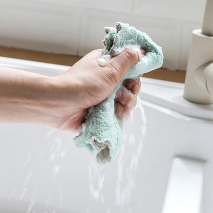 8 Pack Double-Layer Microfiber Cleaning Cloths - Coral Fleece Absorbent Dishcloths & Scouring Rags, Reusable & Washable Kitchen Towels, Pink & Green