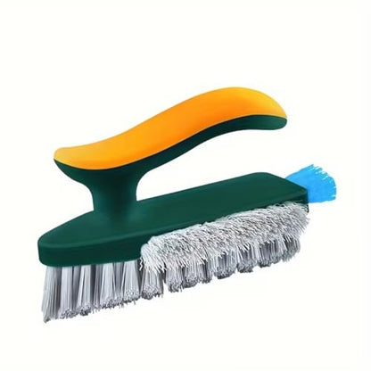 2-in-1 Multifunctional Crevice Cleaning Brush with Squeegee, V-Shaped Bristle Grout Cleaner Brush for Bathroom Floor Corners, Window Tracks & Shower Tile, Ergonomic Scrub Brush, Green