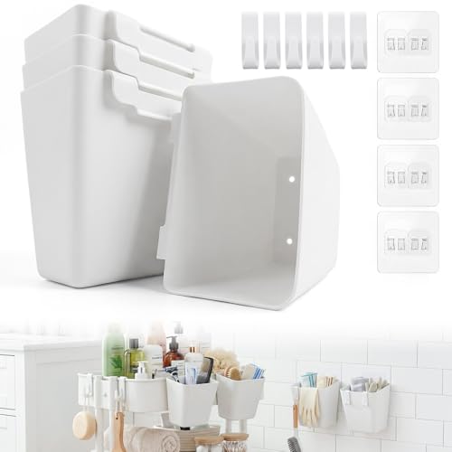 4 Pack Rolling Cart Accessories, White Craft Cart Cup Holder and 6 Hooks for Utility Carts Accessories, Adhesive Kitchen Cabinet Door Storage, Space-Saving Wall Mount Organizer for Bathroom, Office - color: White