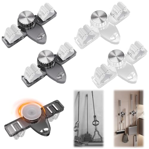 Atlodas Broom Holder Mop Hanger, No punching required Broom Hanger Organizer for Bathroom, Kitchen, Office，Utility Room，Laundry Room,Home Garden, Garage Storage and Organization Rack (4 pcs) - color: 4 pcs